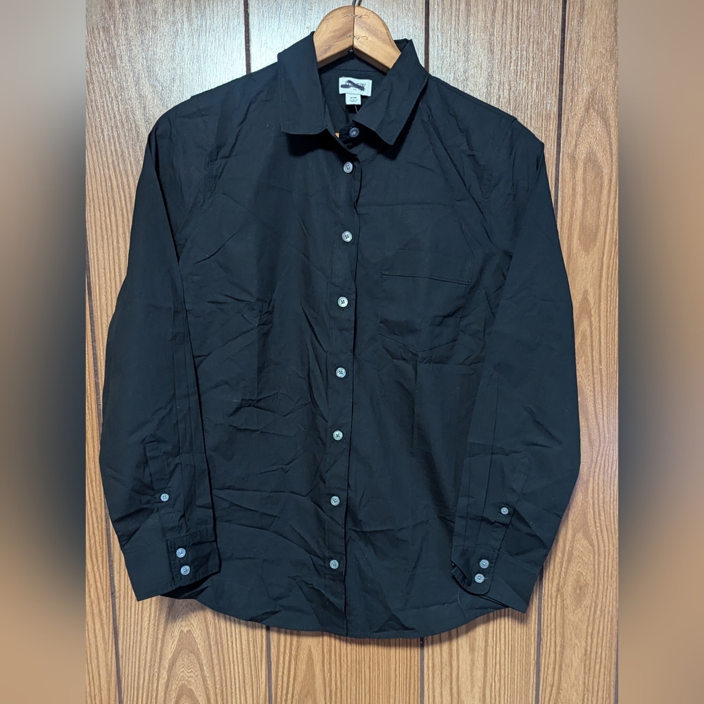 NWT J. CREW Women's Size PM Black Button Up Long Sleeve Shirt 100% Cotton Casual
